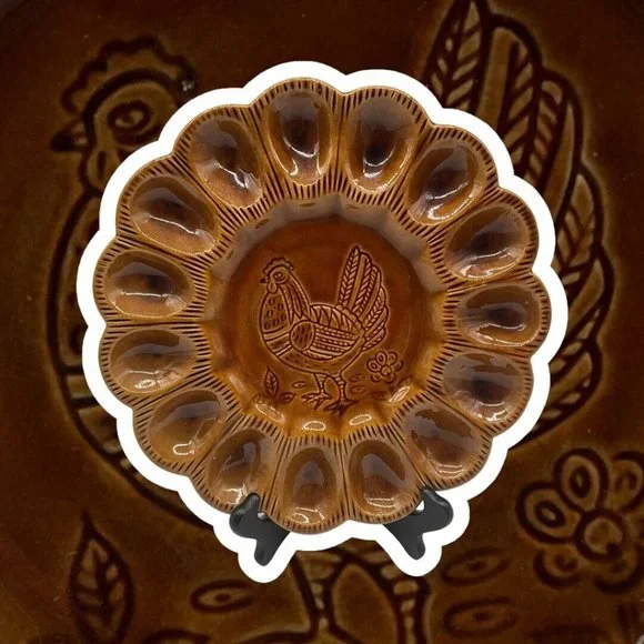 California Pottery Golen Brown Deviled Egg Plate, Made in USA - Picture 16 of 16